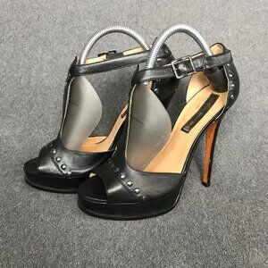 Steven by Steve Madden Smittin Black Leather Studded Peep Toe Platform Heels 9